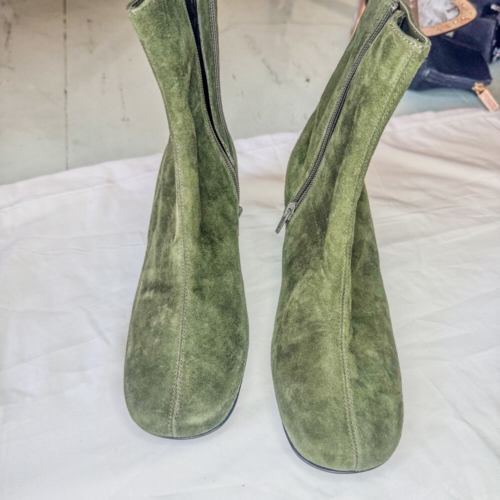 Vtg A.J. Valenci Olive Green Velvet Square Toe Block Heel Mid Calf Boots Sz 6 - Picture 7 of 7